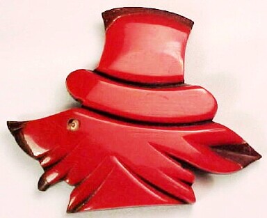 BP177 red bakelite/wood fox pin